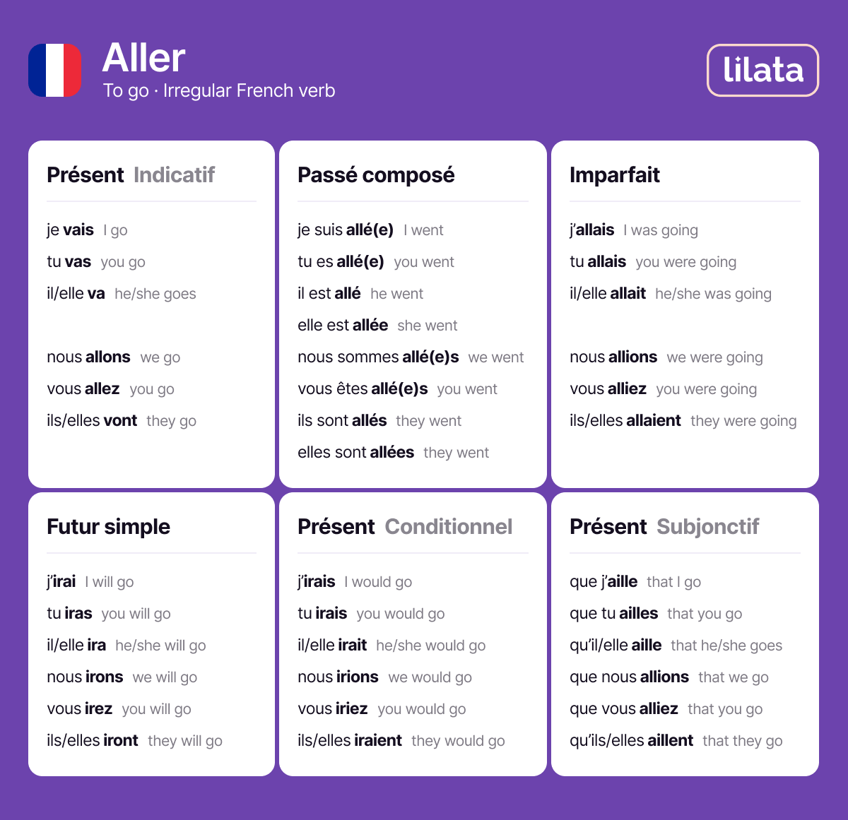 Conjugation of the verb aller in French (chart)