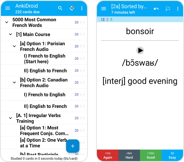 Screenshots of Anki app