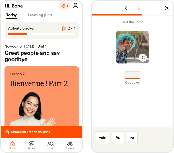 Screenshots of Babbel app