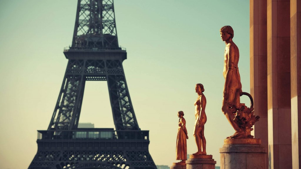 Eiffel Tower with statues