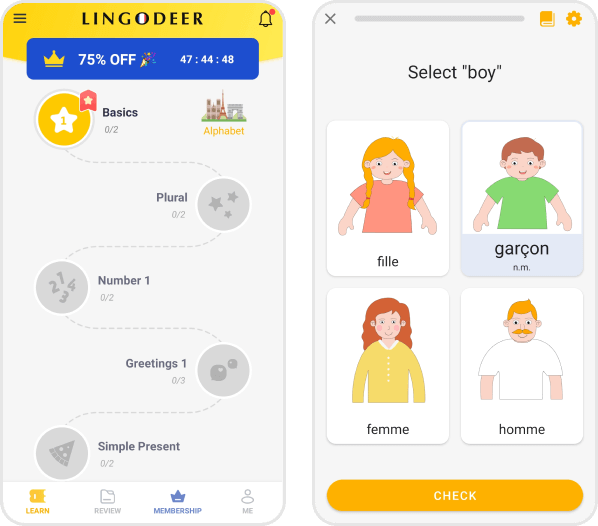 Screenshots of Lingodeer app