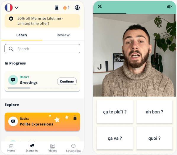 Screenshots of Memrise app